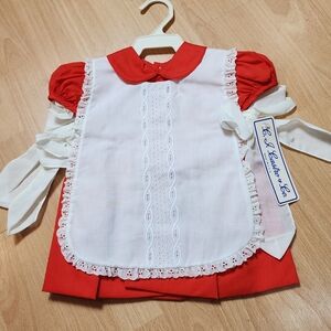 NWT Vintage C.I. Castro & Co Red White Apron Tie Dress Peterpan Collar 12 Months